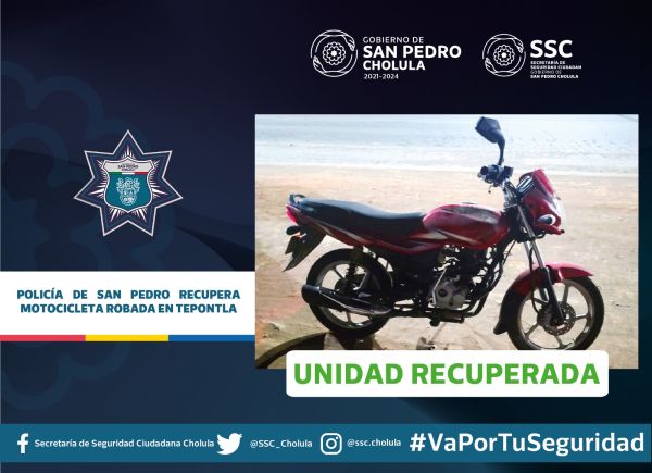 Elementos de SSC Cholula recuperan vehículo robado en San Cristóbal Tepontla