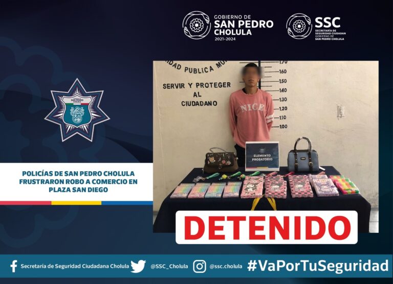 Policías de San Pedro Cholula frustraron robo a comercio en plaza San Diego