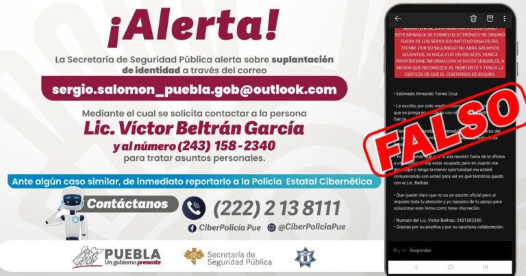 Alerta sobre presunto correo de fraude del gobierno de Puebla