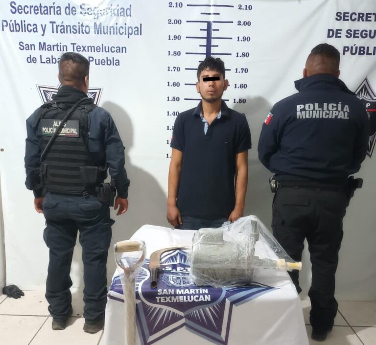 Elementos de Seguridad Pública  de Texmelucan detuvieron a presunto ladrón en la Junta auxiliar  de San Baltazar Temaxcalac