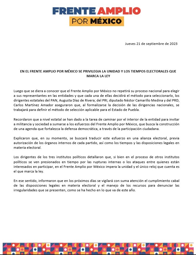 En el Frente Amplio  Por México se privilegia la unidad y los tiempos electorales que marca la ley