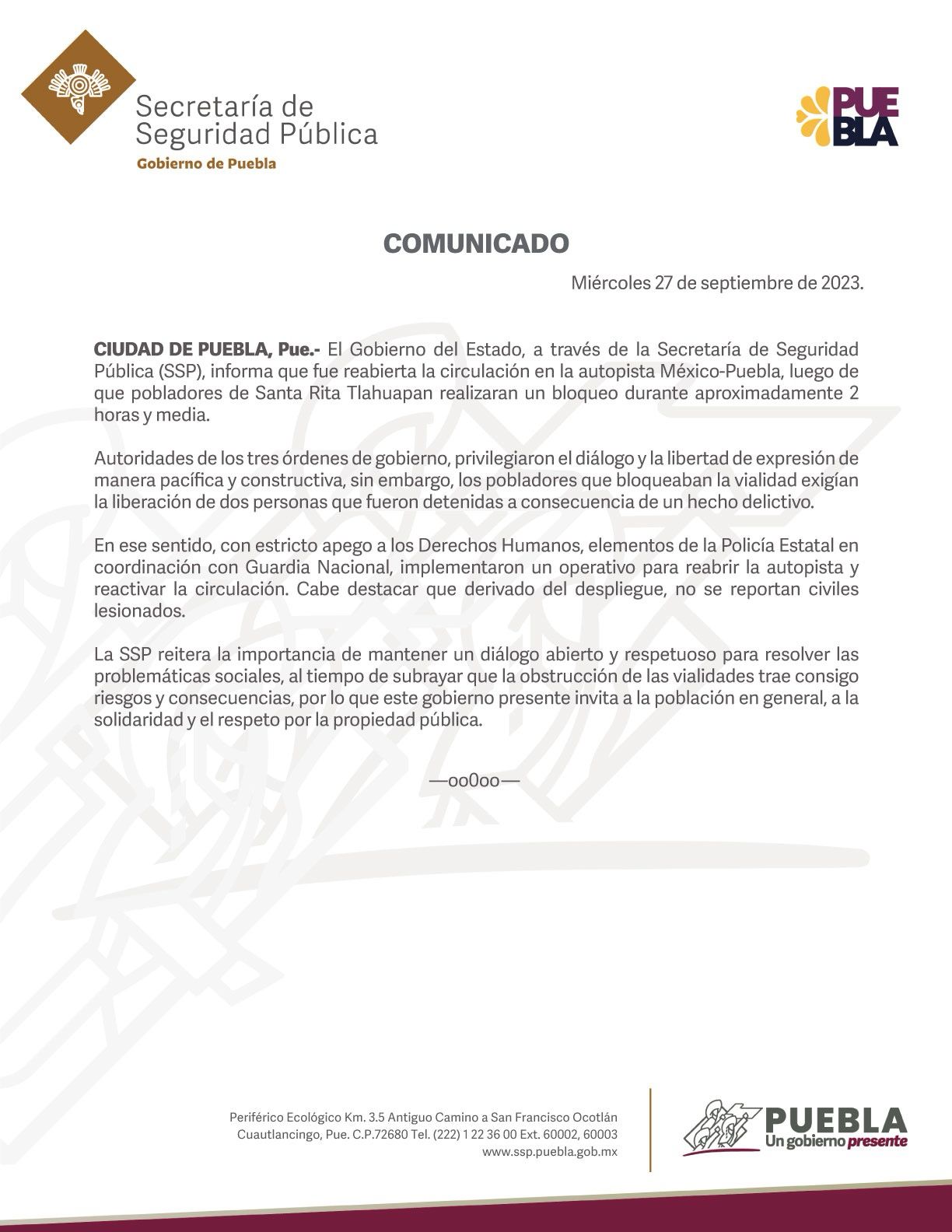 Gobierno confirma que circulación en la autopista México-Puebla es abierta