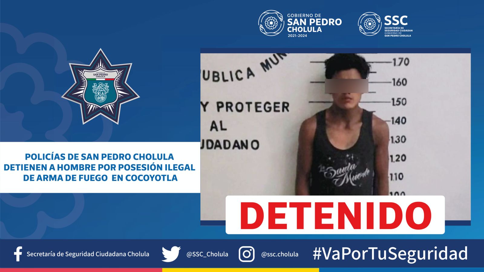 Policías de San Pedro Cholula detienen a hombre en posesión ilegal de arma de fuego en Cocoyotla
