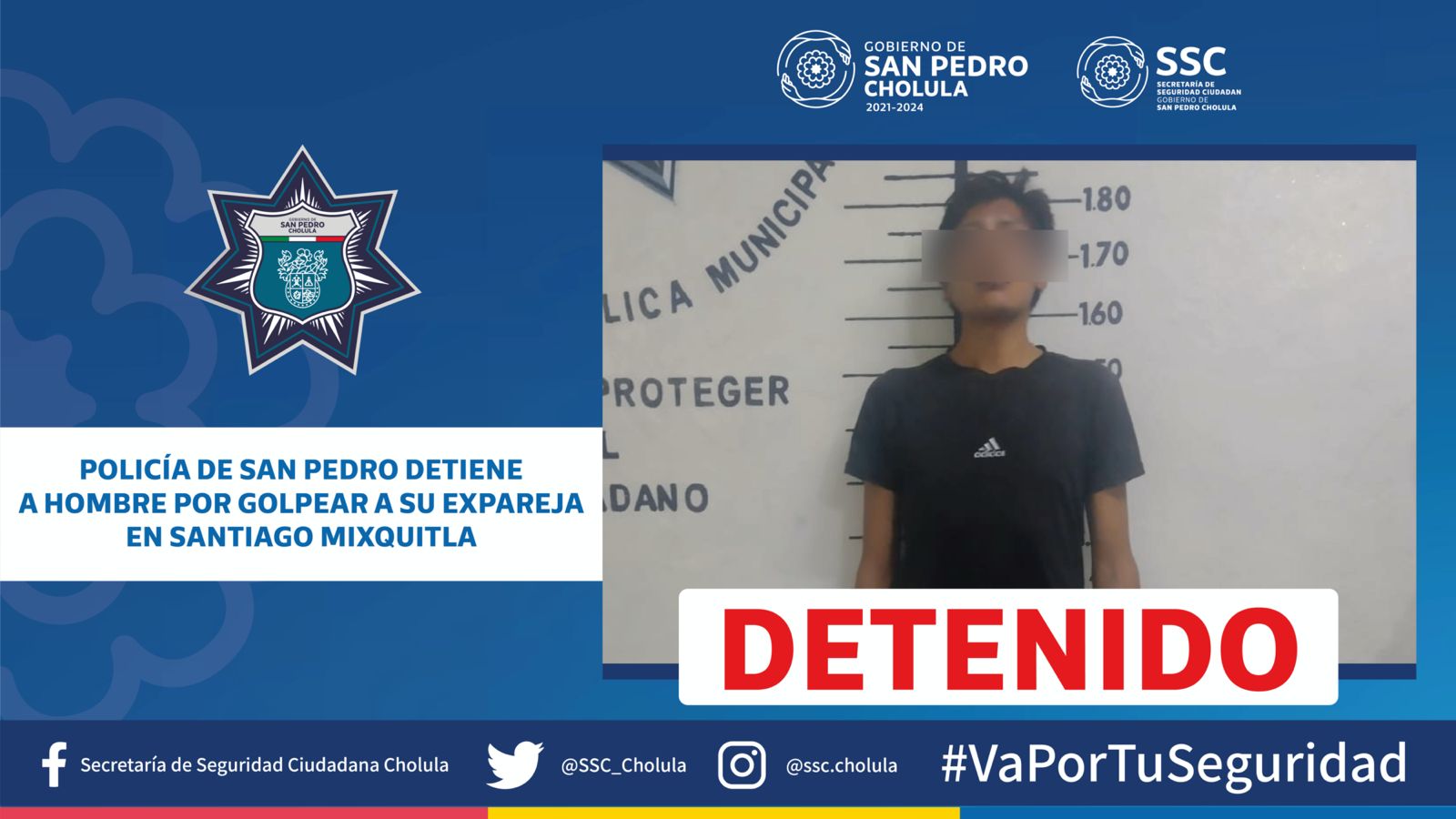 Policías de San Pedro detiene a hombre por golpear a su ex pareja en Santiago Mixquitla