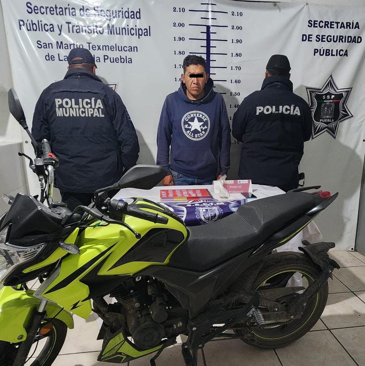 Seguridad Pública de Texmelucan aseguró a masculino con probable droga y cartuchos de uso exclusivo del ejército mexicano