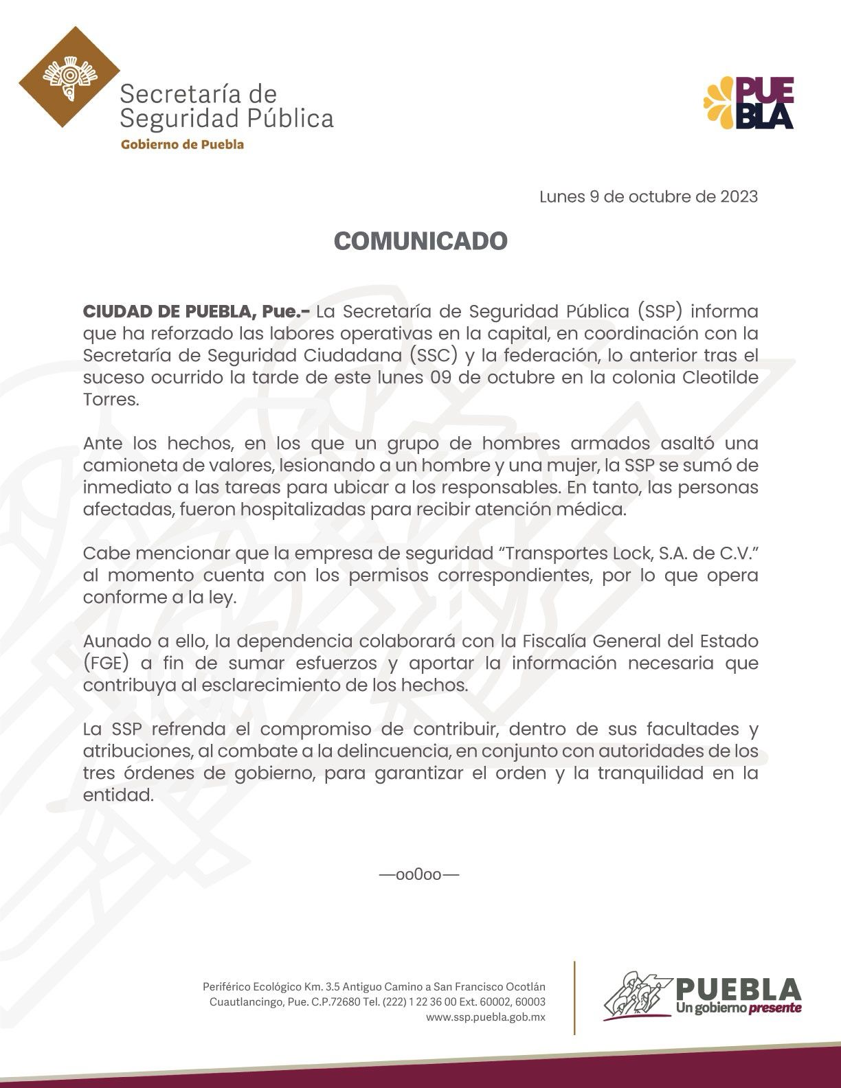 SSP refuerza labores operativos en la capital  poblana