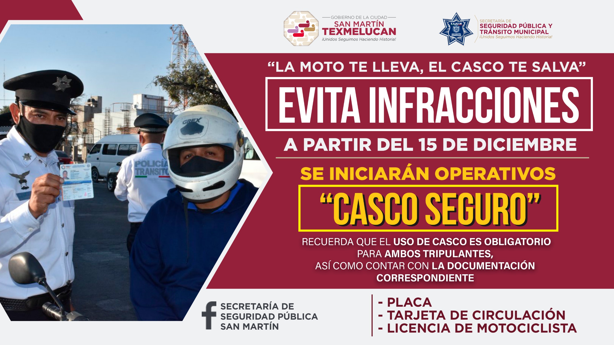 La SSPTM de Texmelucan, iniciara operativo  «Casco Seguro «.