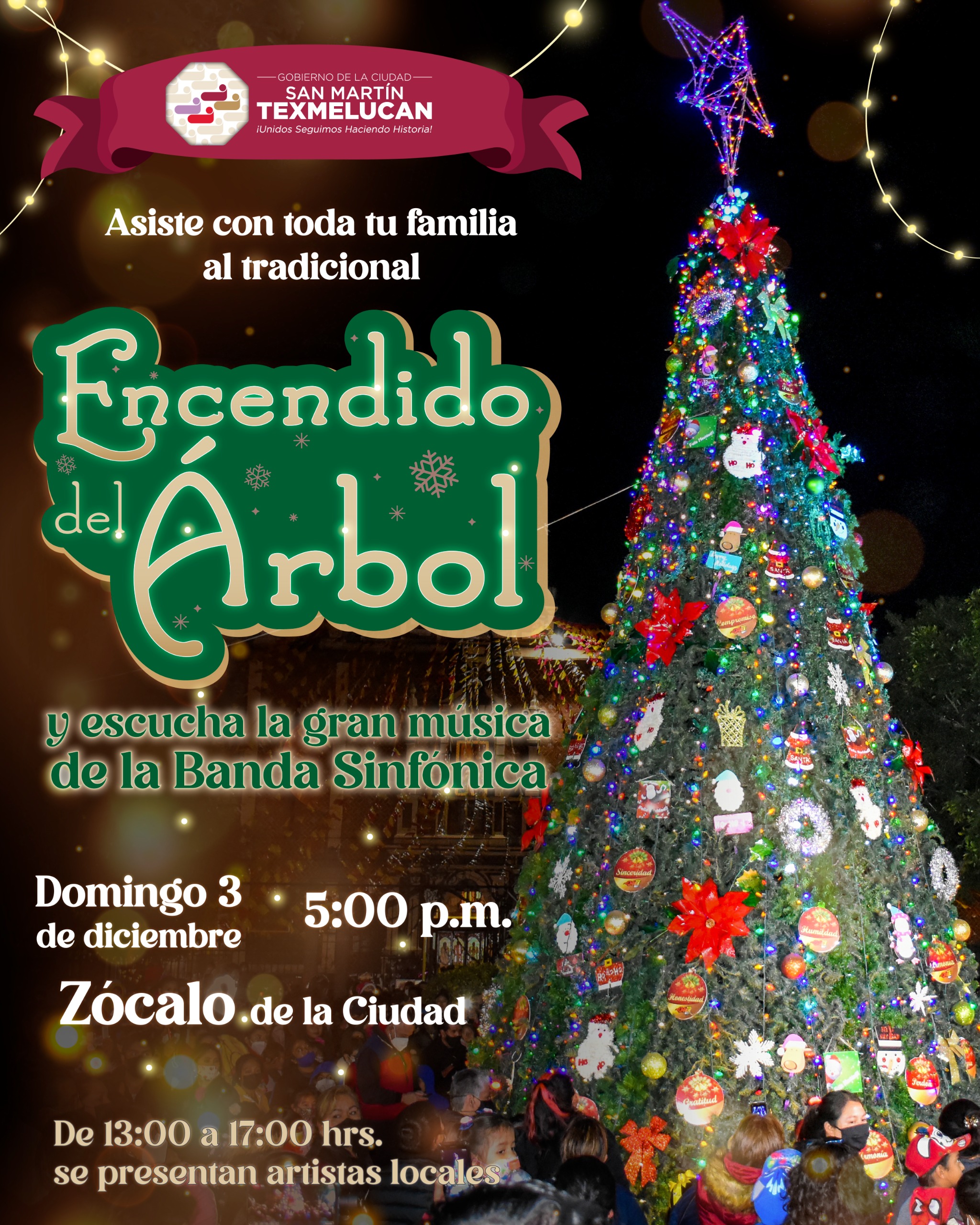 El espíritu navideño llega a Texmelucan con el tradicional encendido del árbol