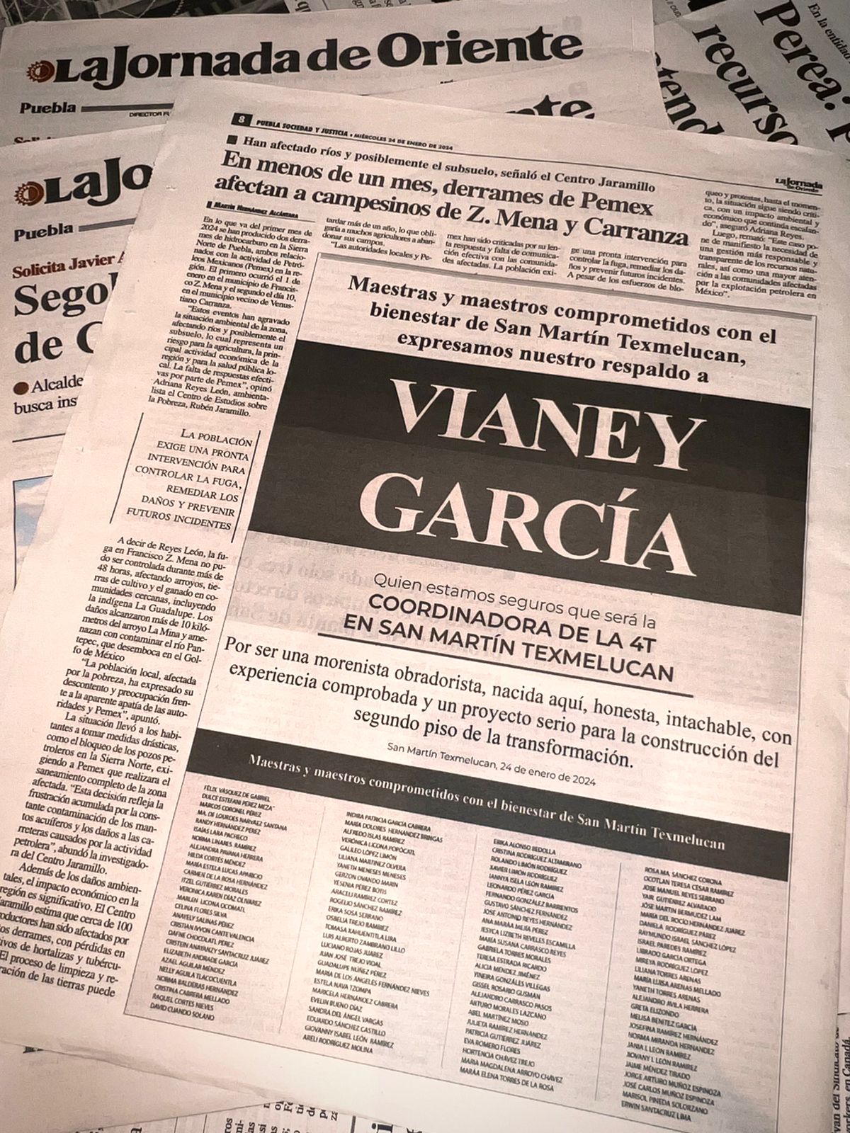 Maestros de Texmelucan respaldan a Vianey para la alcaldía