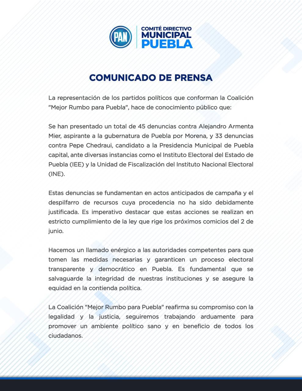 Se han presentado un total de 45 denuncias contra Alejandro Armenta Mier, aspirante a la gubernatura de Puebla por Morena