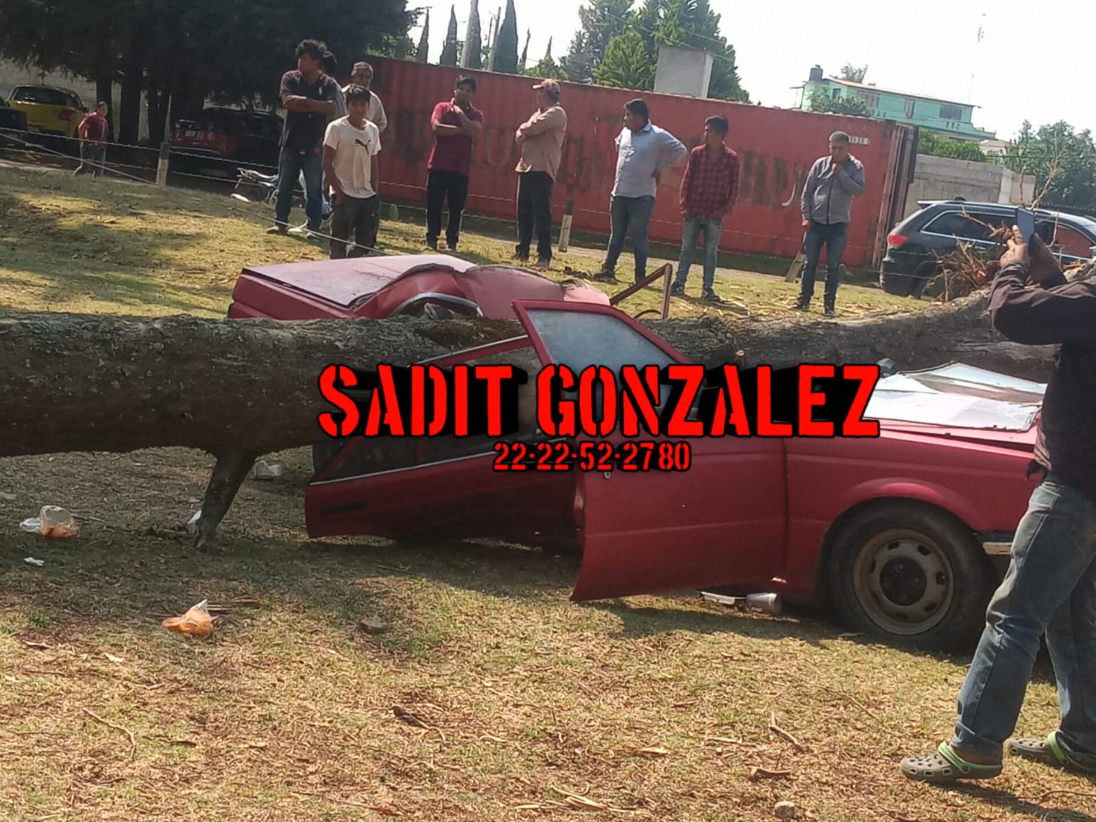 Cae árbol sobre vehículo en Ahuazotepec, hay al menos dos heridos entre ellos una bebé.