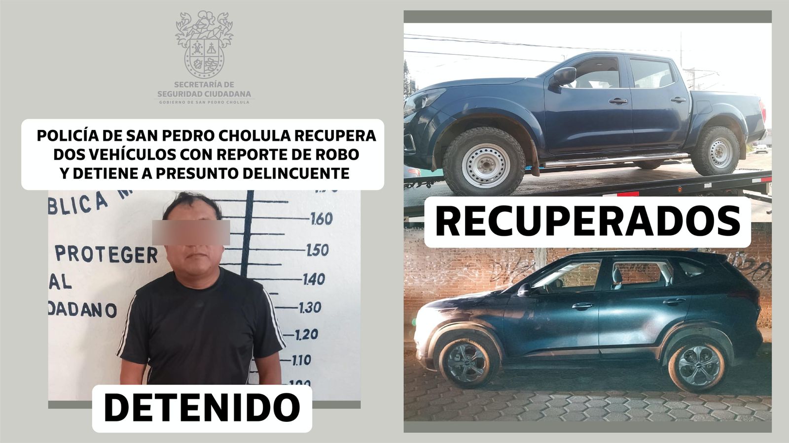 Policía de San Pedro Cholul recupera dos vehículos con reporte de robo y detiene a presunto delincuente
