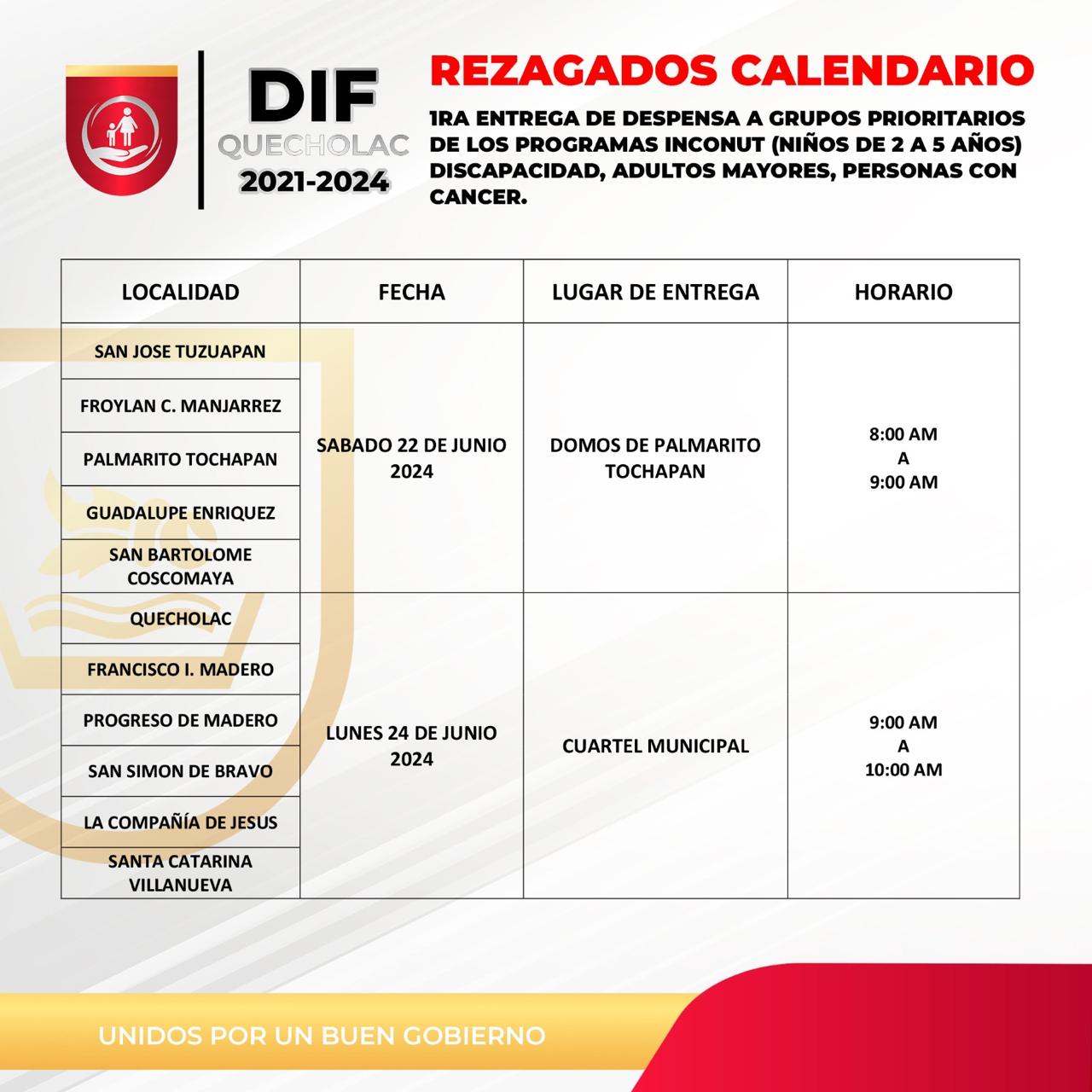 Ayuntamiento de Quecholac habilita fechas de entrega de despensas para grupos prioritarios rezagados