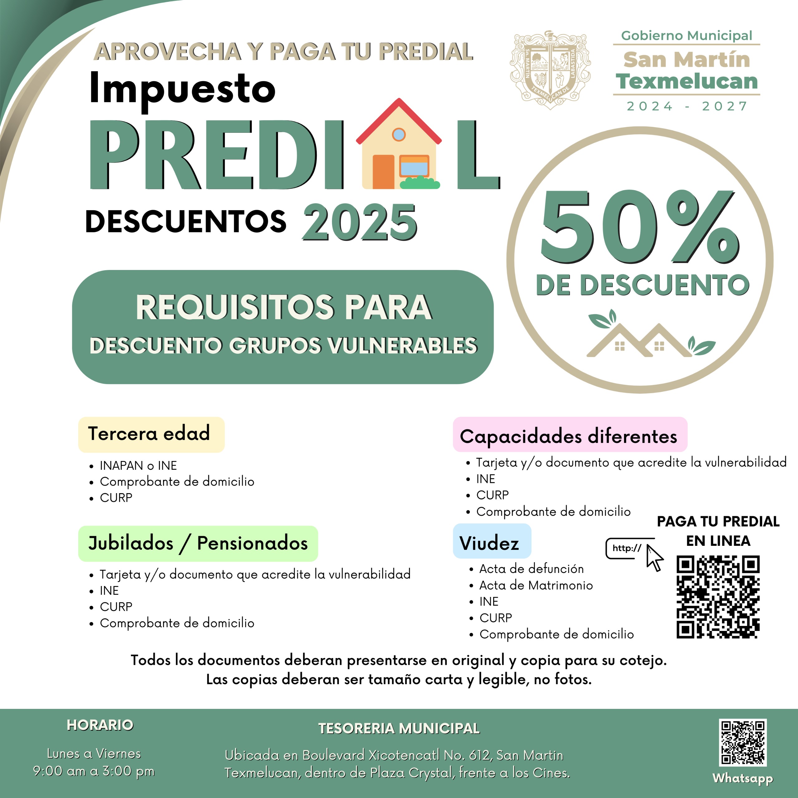 Gobierno de Texmelucam anuncia descuentos en el pago anticipado del predial 2025