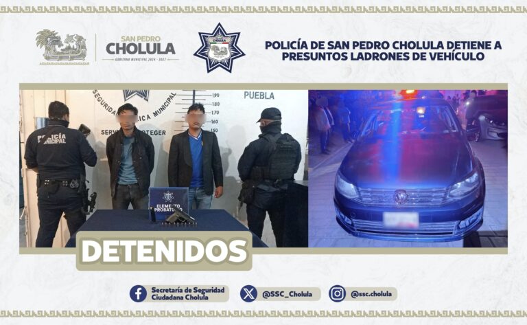 Policía de San Pedro Cholula detiene a presuntos ladrones de vehículo