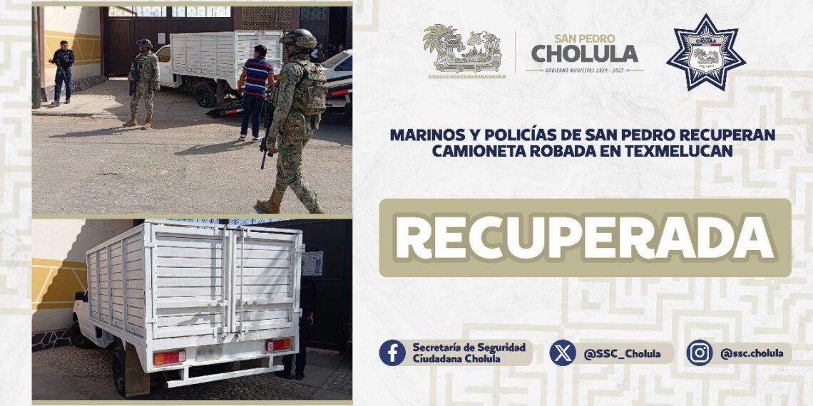 SSC San Pedro Cholula recupera vehículo robado en coordinación con SEMAR