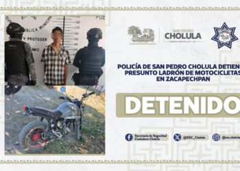 Policía de San Pedro Cholula detiene a presunto ladrón de motocicletas en Zacapechpan