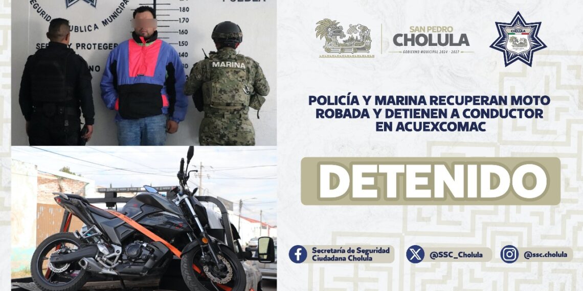 Policía y marina recuperan moto robada y detienen a conductor en Acuexcomac