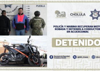 Policía y marina recuperan moto robada y detienen a conductor en Acuexcomac