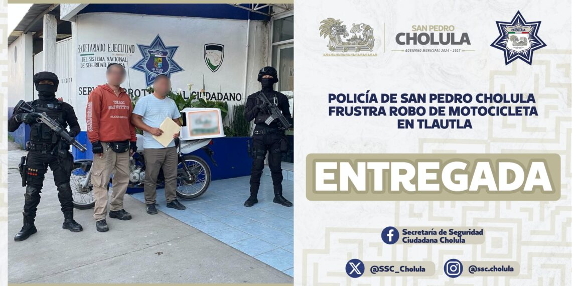 Policía de San Pedro Cholula frustra robo de motocicleta en Tlautla