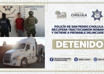 Policía de San Pedro Cholula recupera tractocamión robado y detiene a probable delincuente