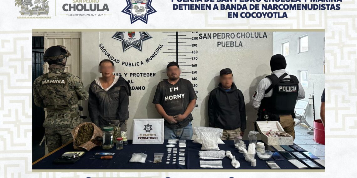 Policía de San Pedro Cholula y Marina detienen a banda de Narcomenudistas en Cocoyotla