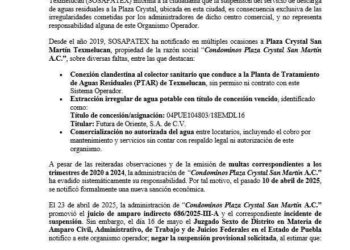 Plaza Crystal opera en la ilegalidad: SOSAPATEX revienta conexión clandestina y niegan amparo a administradores