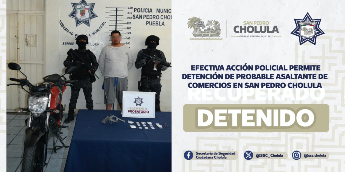 Sujeto armado y con droga detenido tras persecución en San Pedro Cholula