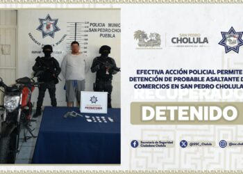 Sujeto armado y con droga detenido tras persecución en San Pedro Cholula