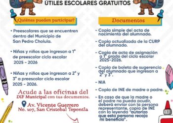 Continúa abierto el registro para la entrega de útiles escolares gratuitos a niñas y niños en San Pedro Cholula