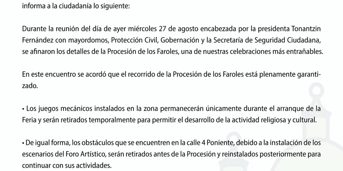Comunicado del Gobierno de San Pedro Cholula