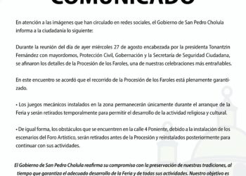 Comunicado del Gobierno de San Pedro Cholula