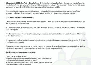 Feria Tradicional 2025 de San Pedro Cholula se realizará sin concesión a terceros