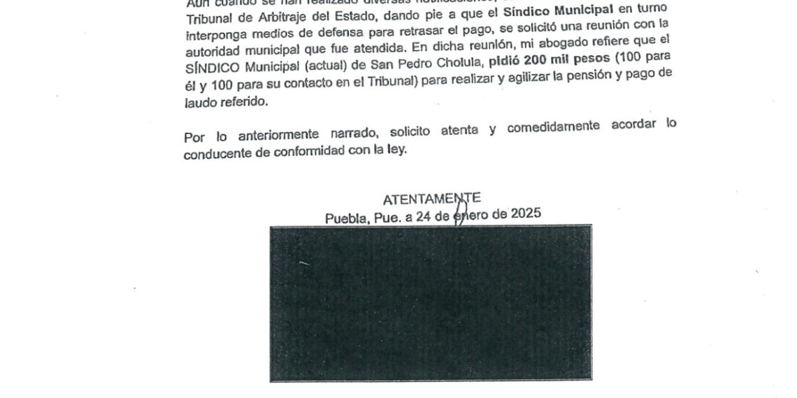 Pese a extorsión y amenazas del Síndico Municipal, Cabildo de San Pedro Cholula logra avanzar en pago de laudos
